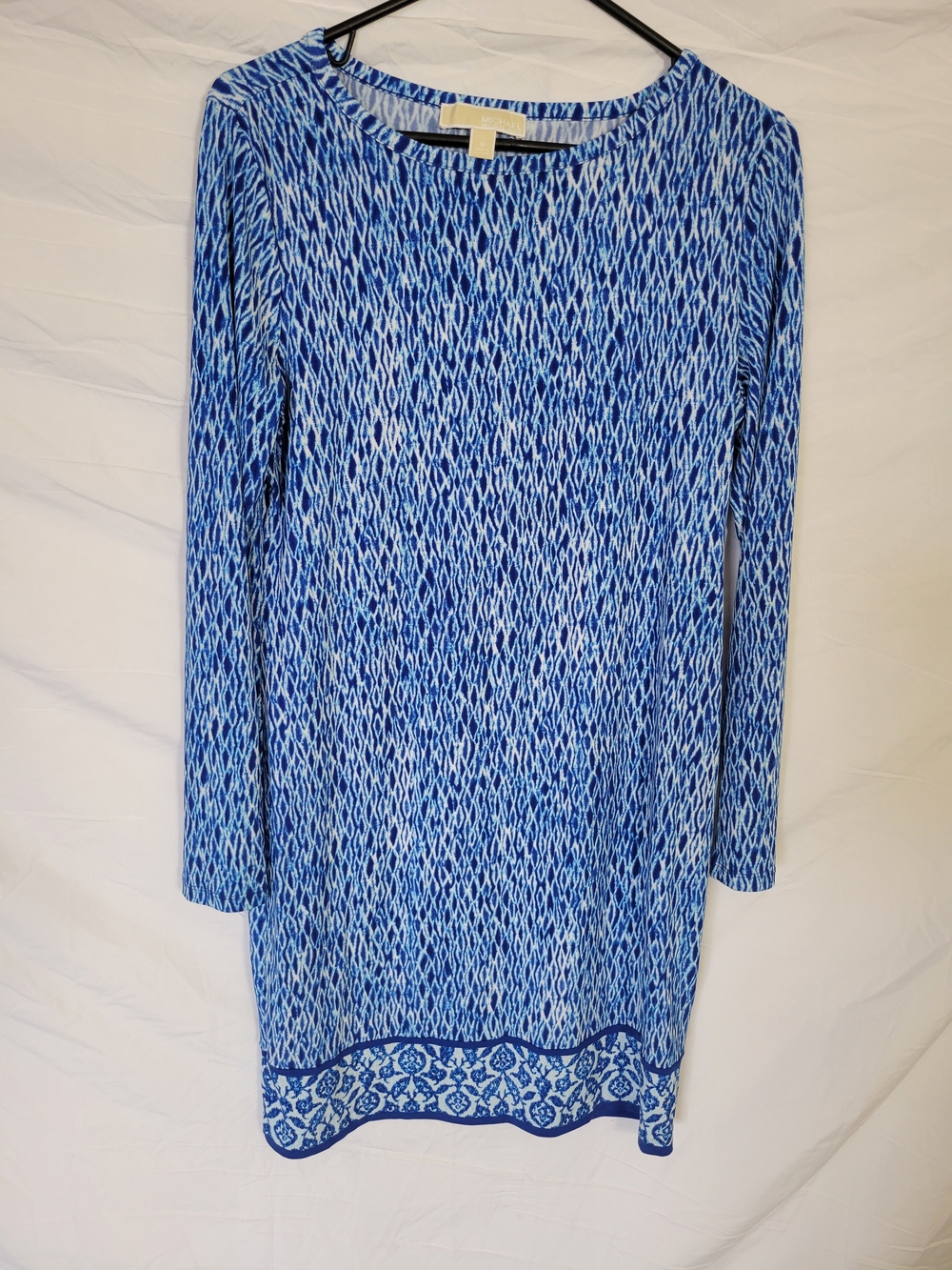 Michael Kors Blue and White Long Sleeve Printed Dress